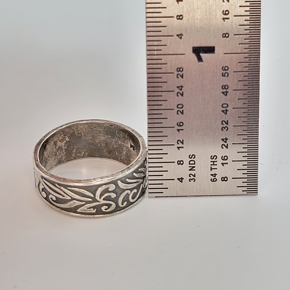 Sterling Silver Scroll Work Wide Band Ring Size 7 - Picture 7 of 10